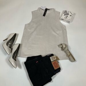 Tahari Sleeveless Tank Light Stone Small